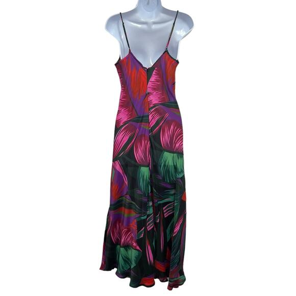Farm Rio Midnight Leaves Tank Midi Dress Green Pink Tropical Cut Out Tie Waist M - Picture 12 of 14